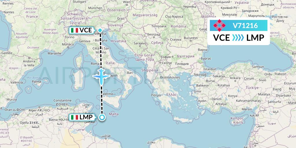 V71216 Volotea Flight Map: Venice to Lampedusa