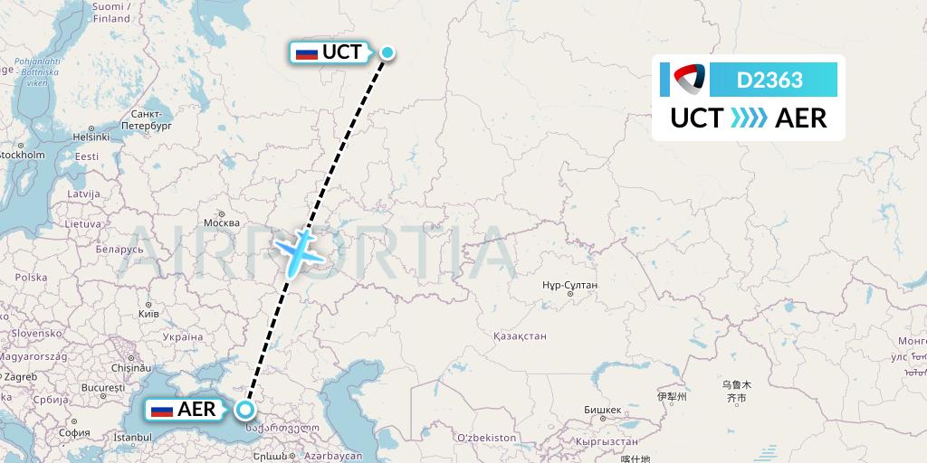 D2363 Severstal Aircompany Flight Map: Ukhta to Sochi