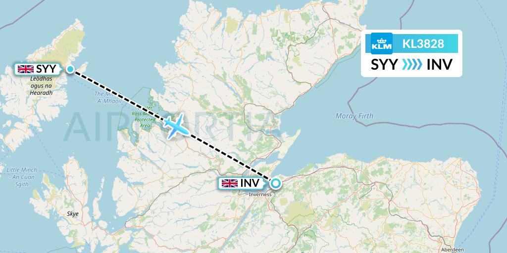 KL3828 KLM Flight Map: Stornoway to Inverness
