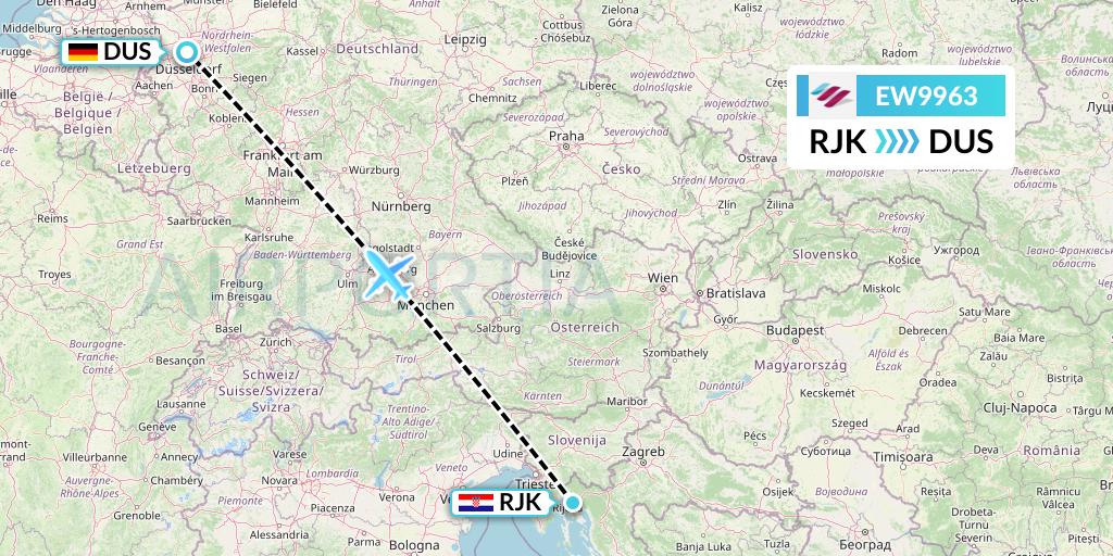 EW9963 Eurowings Flight Map: Rijeka to Dusseldorf