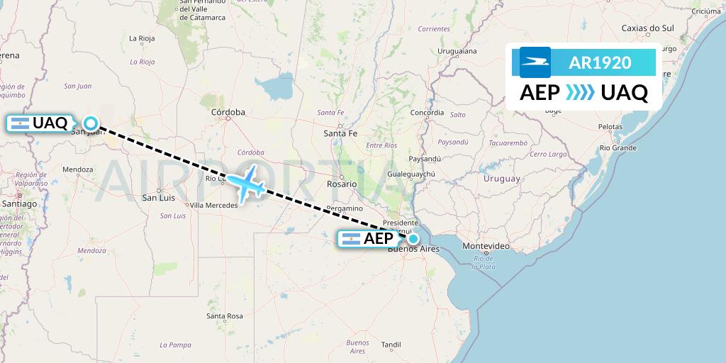 AR1920 Aerolineas Argentinas Flight Map: Buenos Aires to San Juan