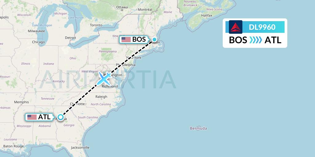 DL9960 Delta Air Lines Flight Map: Boston to Atlanta