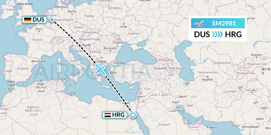 SM2981 Air Cairo Flight Map: Dusseldorf to Hurghada