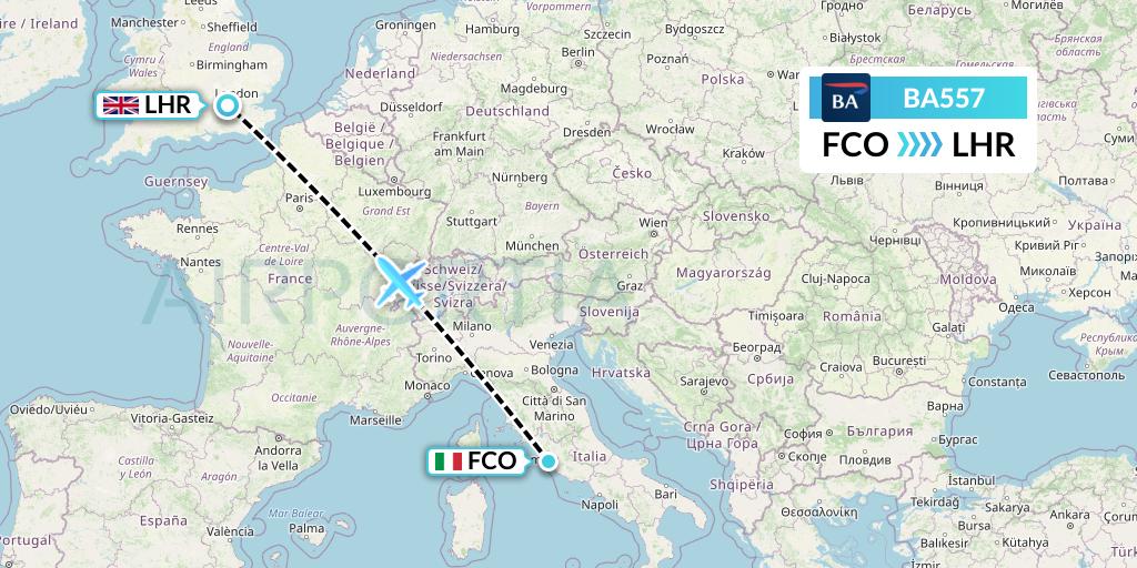 BA557 British Airways Flight Map: Rome to London
