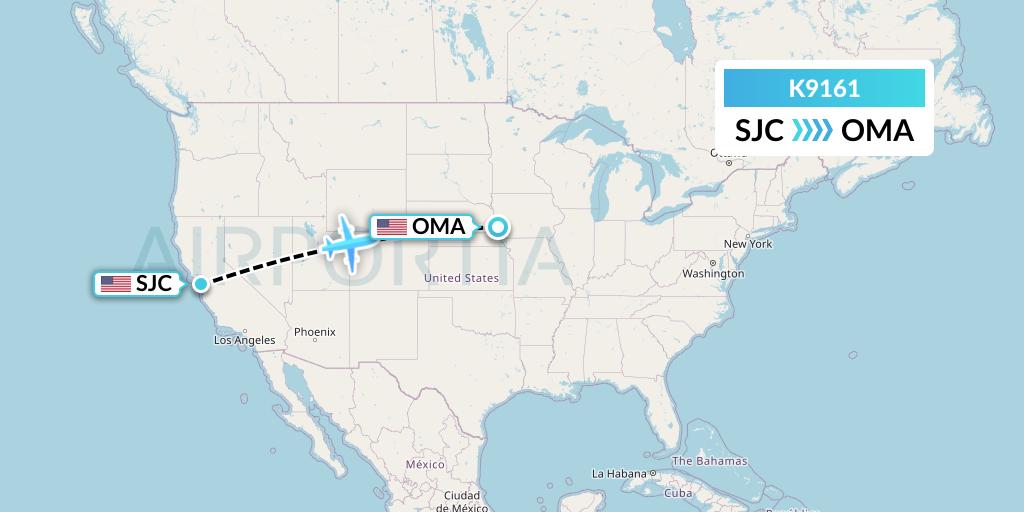 K9161 Kalitta Charters Flight Map: San Jose to Omaha