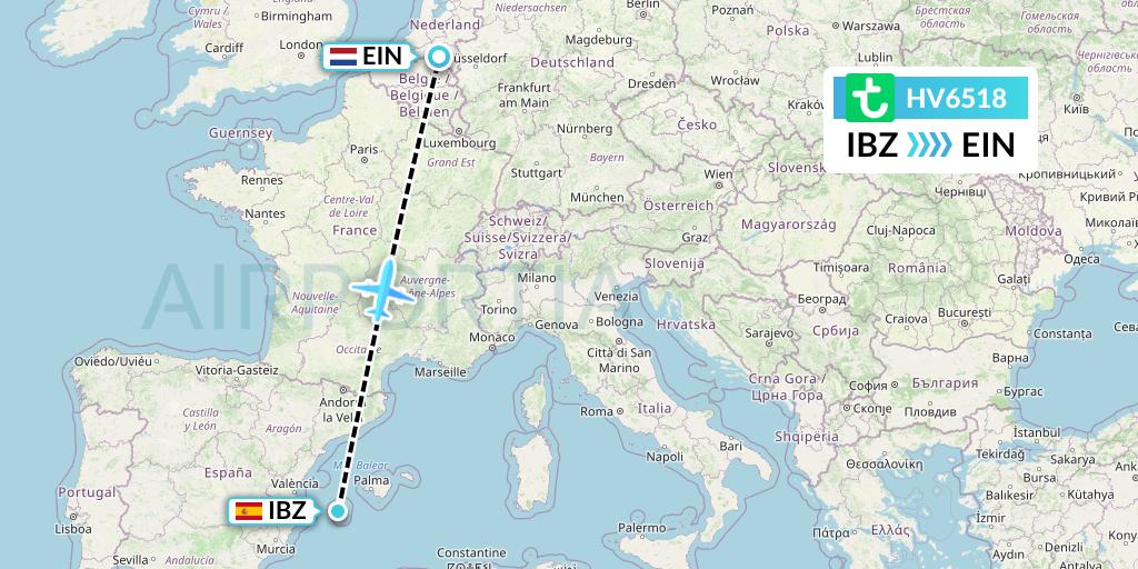 HV6518 Transavia Flight Map: Ibiza to Eindhoven