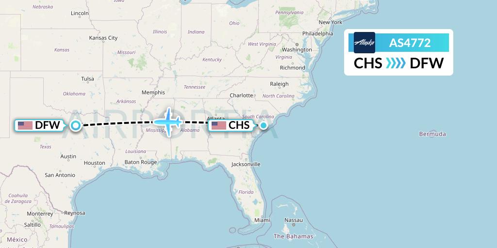 AS4772 Alaska Airlines Flight Map: Charleston to Dallas