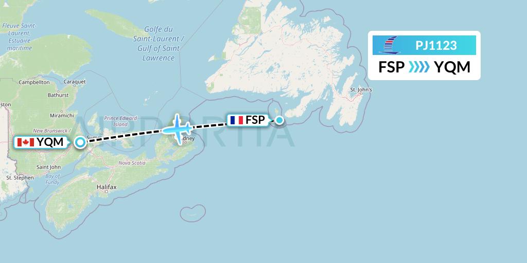 PJ1123 Air Saint-Pierre Flight Map: Saint-Pierre to Moncton