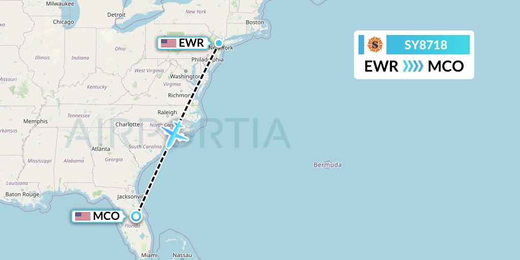 SY8718 Sun Country Airlines Flight Map: New York to Orlando