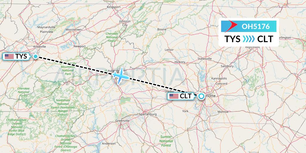OH5176 PSA Airlines Flight Map: Knoxville to Charlotte