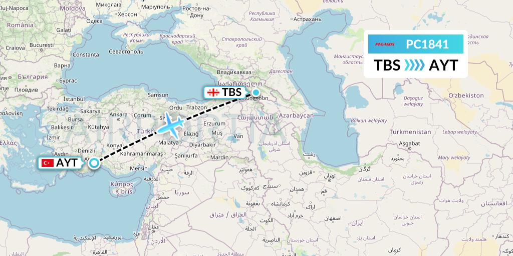 PC1841 Pegasus Airlines Flight Map: Tbilisi to Antalya