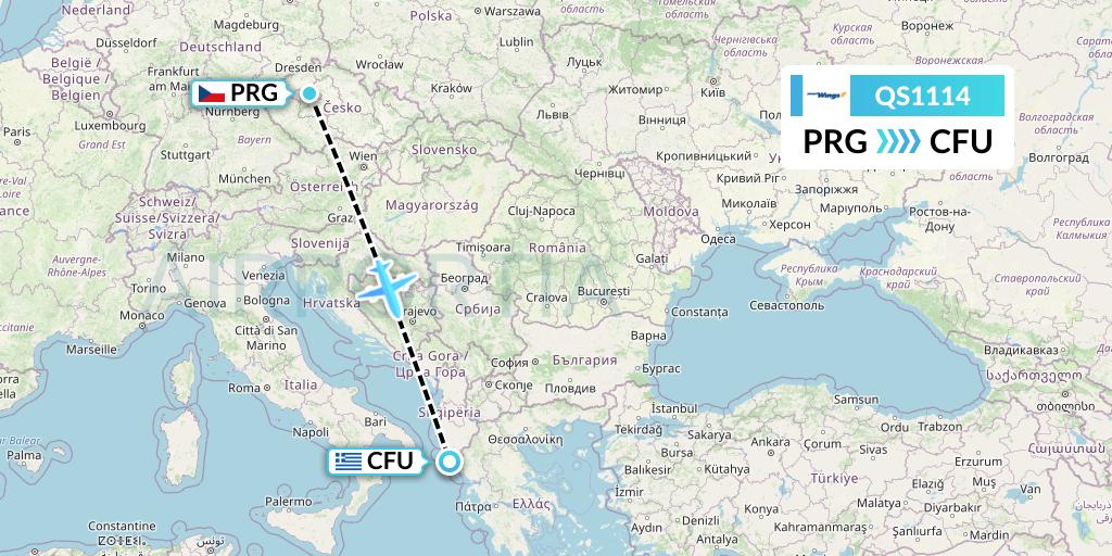 QS1114 Smartwings Flight Map: Prague to Corfu