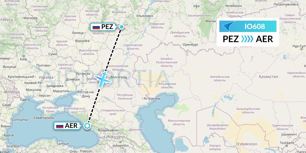 IO608 IrAero Flight Map: Penza to Sochi