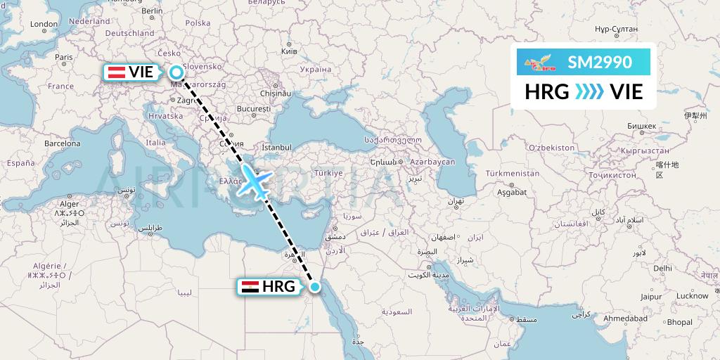 SM2990 Air Cairo Flight Map: Hurghada to Vienna