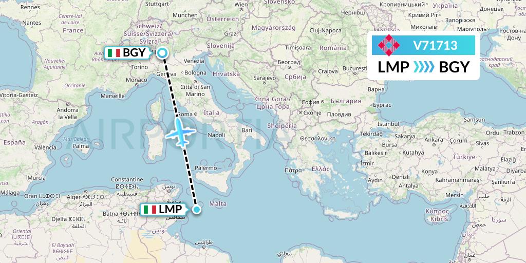 V71713 Volotea Flight Map: Lampedusa to Milan