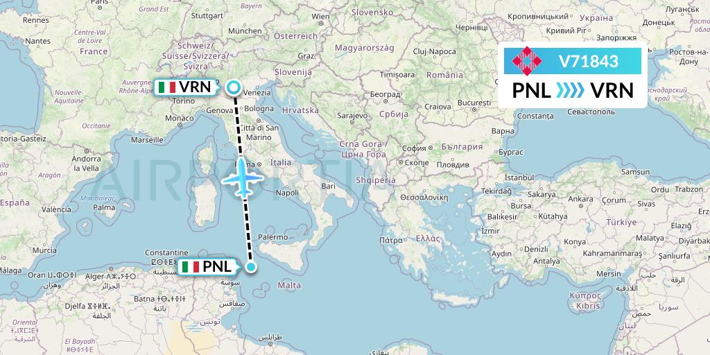 V71843 Volotea Flight Map: Pantelleria to Verona