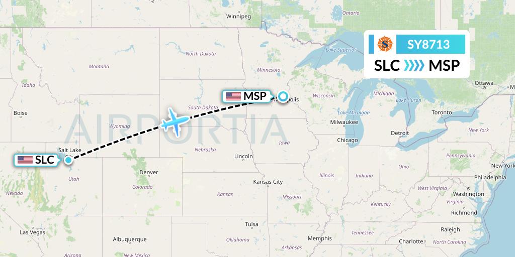 SY8713 Sun Country Airlines Flight Map: Salt Lake City to Minneapolis