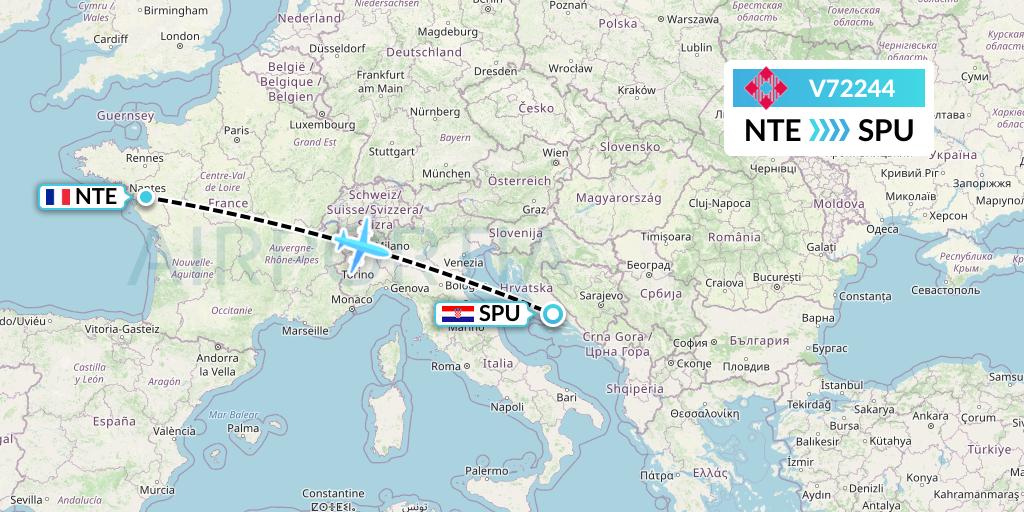 V72244 Volotea Flight Map: Nantes to Split