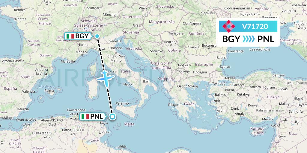V71720 Volotea Flight Map: Milan to Pantelleria