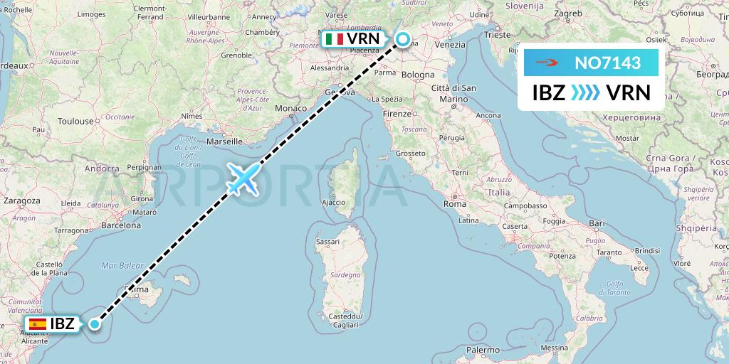 NO7143 Neos Flight Map: Ibiza to Verona