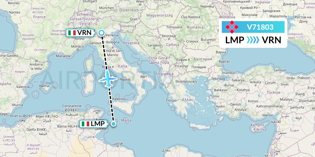 V71803 Volotea Flight Map: Lampedusa to Verona