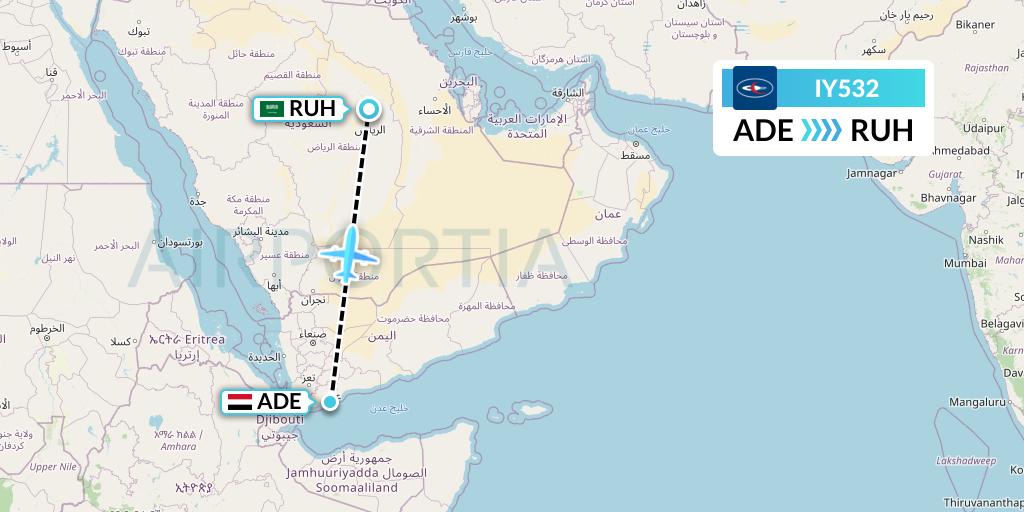 IY532 Flight Status Yemenia Aden to Riyadh (IYE532)