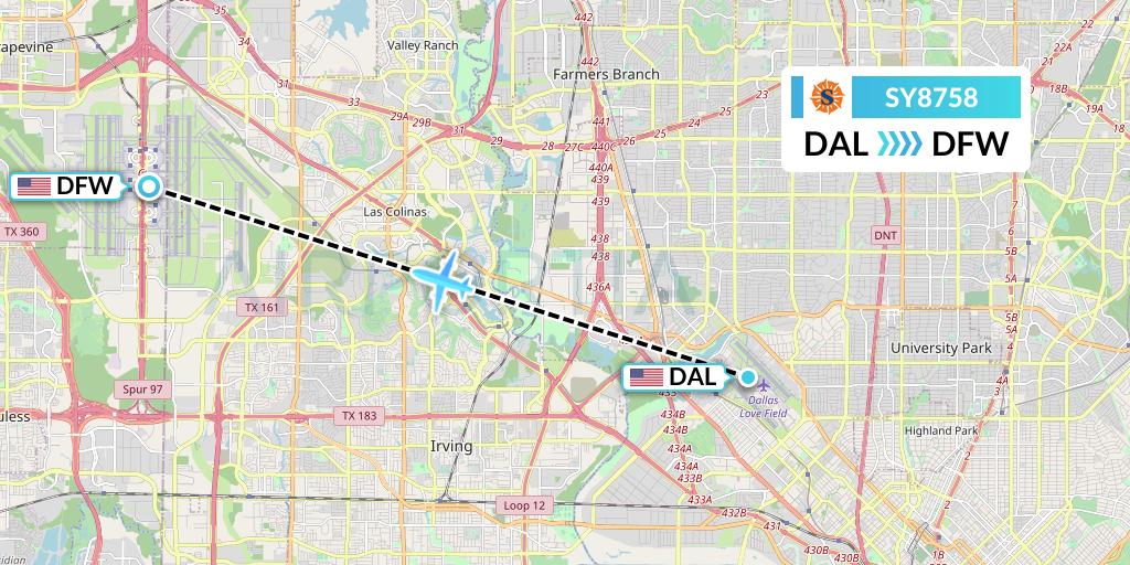 SY8758 Sun Country Airlines Flight Map: Dallas to Dallas