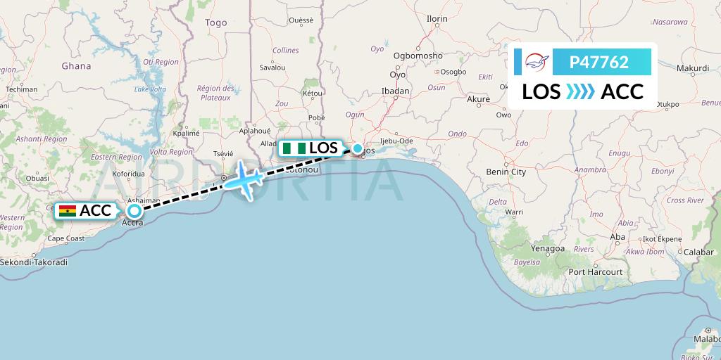 P47762 Air Peace Flight Map: Lagos to Accra
