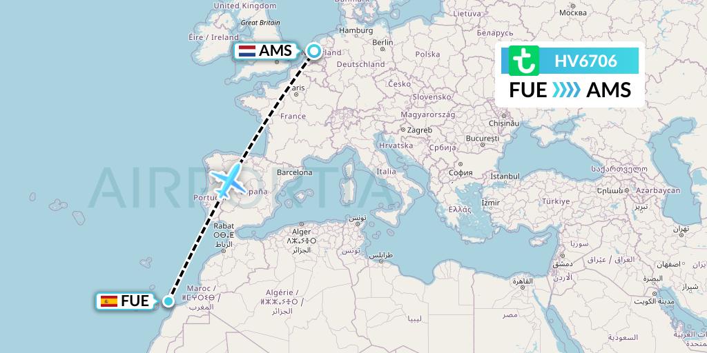 HV6706 Transavia Flight Map: Fuerteventura to Amsterdam