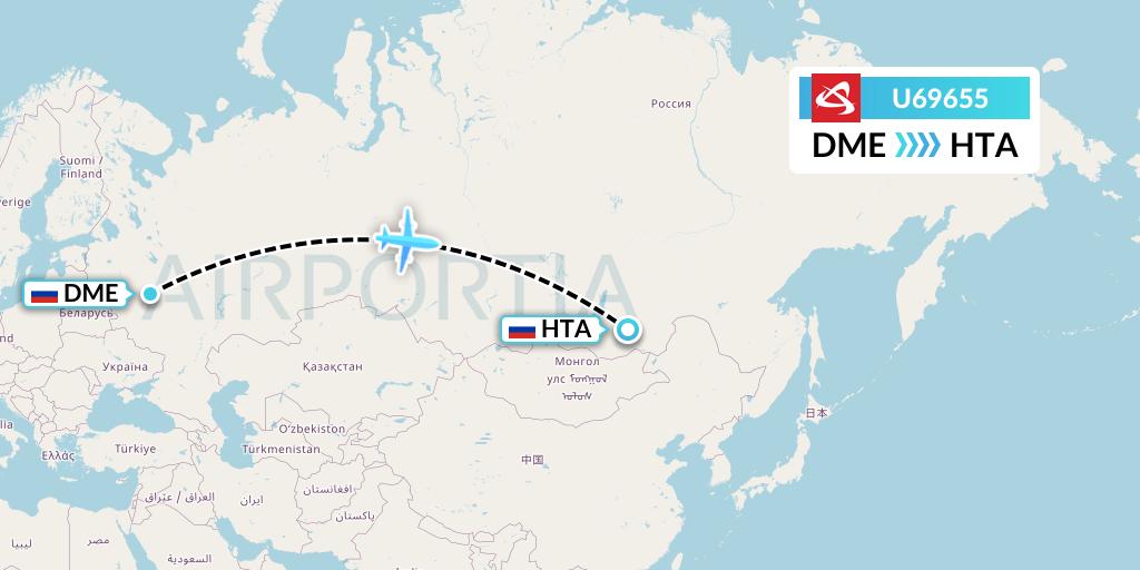 U69655 Ural Airlines Flight Map: Moscow to Chita