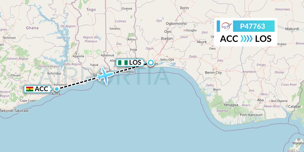 P47763 Air Peace Flight Map: Accra to Lagos