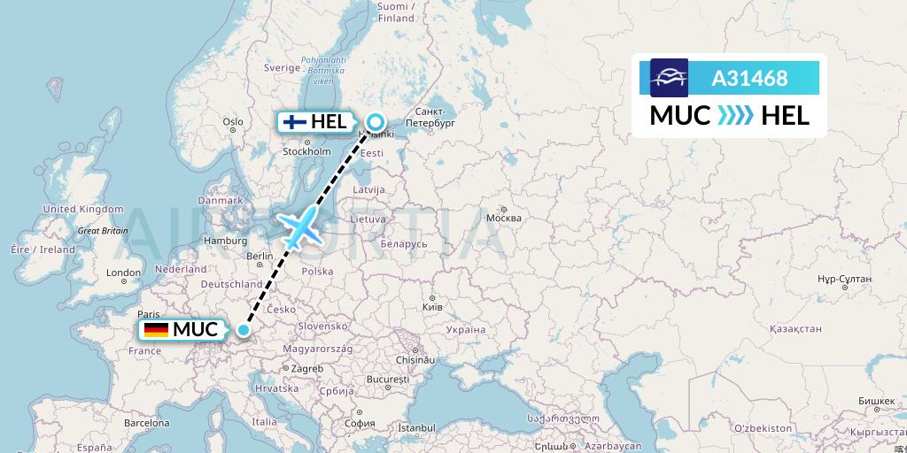 A31468 Aegean Airlines Flight Map: Munich to Helsinki