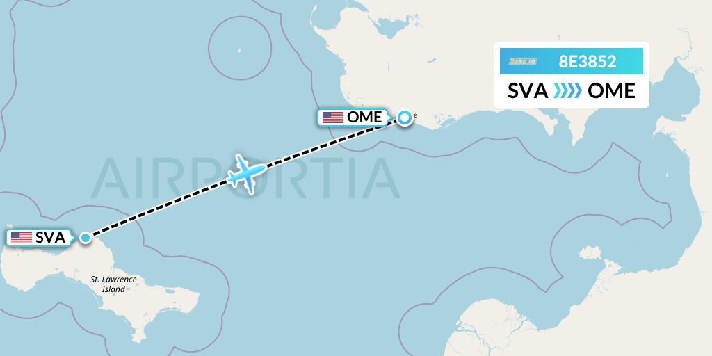 8E3852 Bering Air Flight Map: Savoonga to Nome