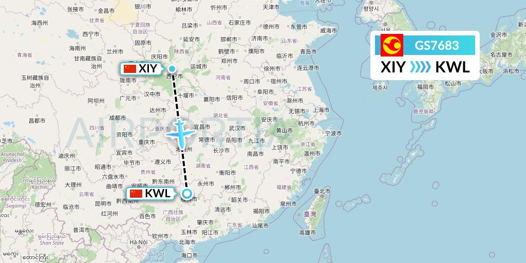 GS7683 Tianjin Airlines Flight Map: Xi'an to Guilin