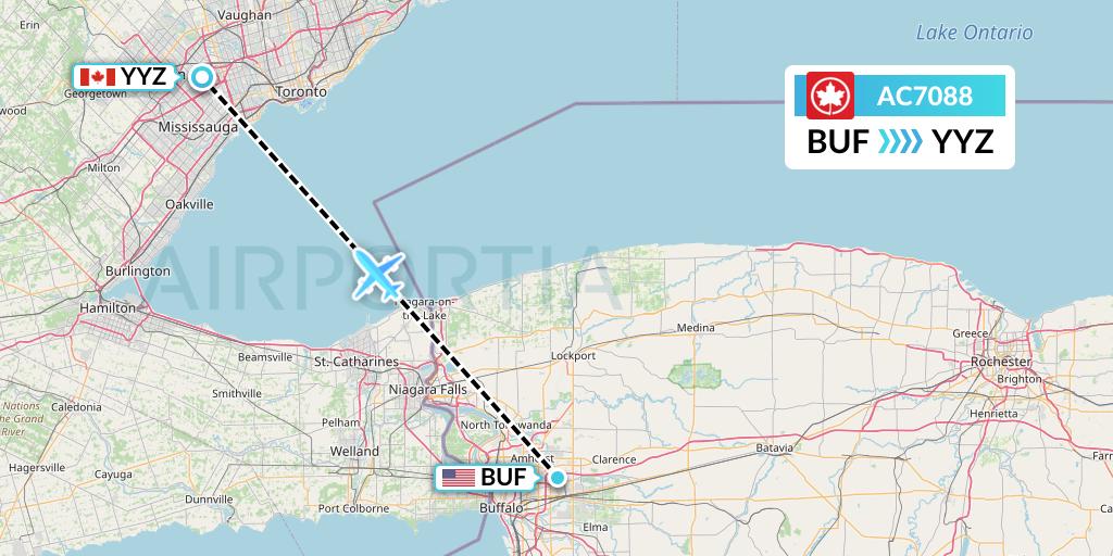 AC7088 Air Canada Flight Map: Buffalo to Toronto