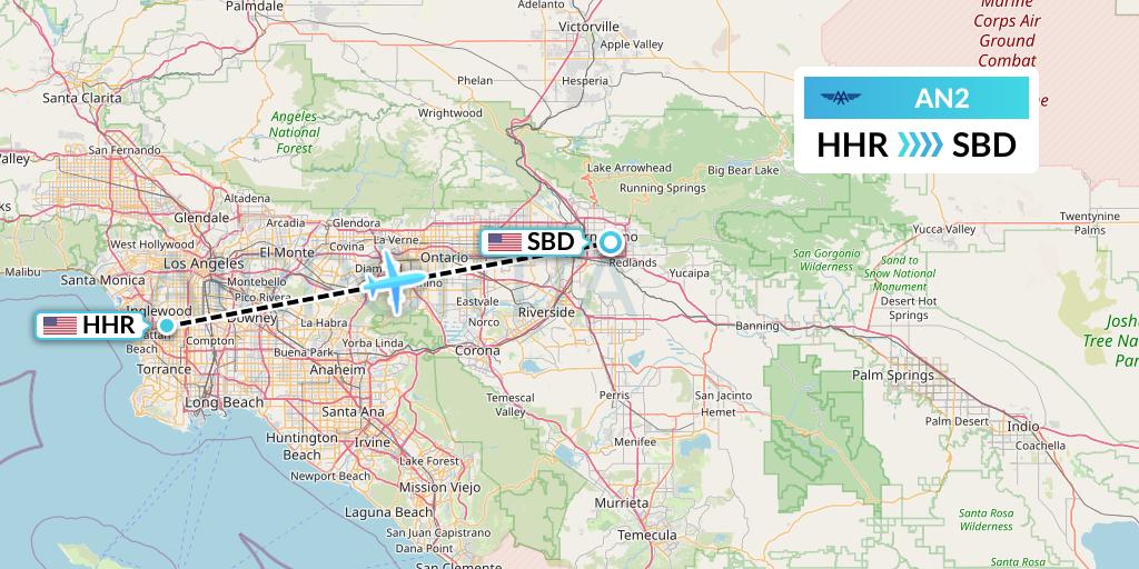 AN2 Advanced Air Flight Map: Hawthorne to San Bernardino