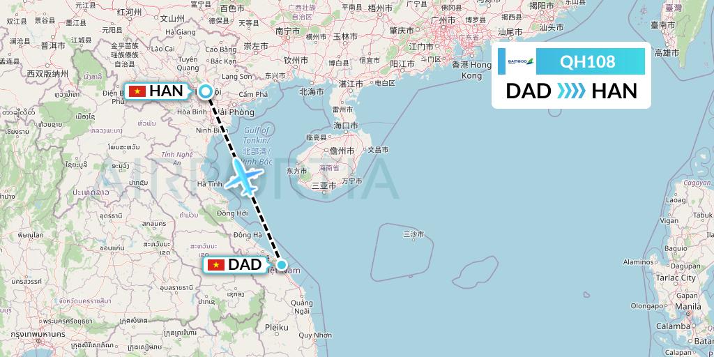 QH108 Bamboo Airways Flight Map: Da Nang to Hanoi