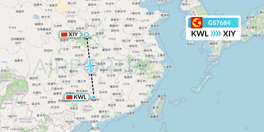 GS7684 Tianjin Airlines Flight Map: Guilin to Xi'an