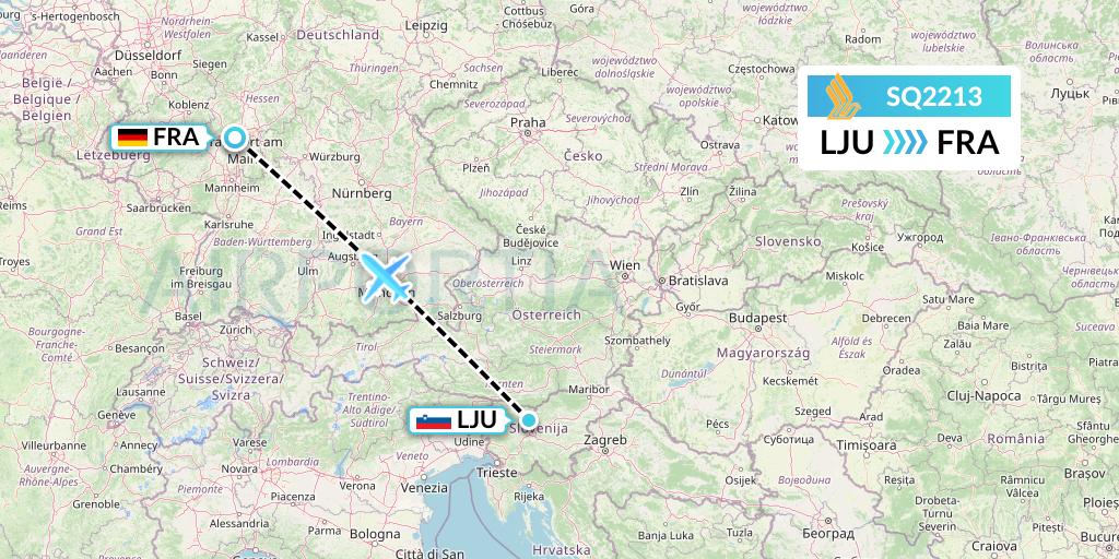 SQ2213 Singapore Airlines Flight Map: Ljubljana to Frankfurt