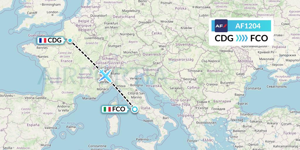 AF1204 Air France Flight Map: Paris to Rome