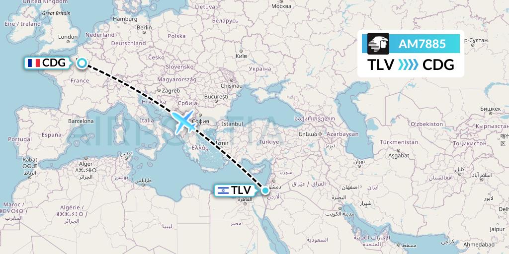 AM7885 Aeromexico Flight Map: Tel Aviv to Paris