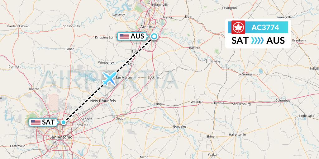 AC3774 Air Canada Flight Map: San Antonio to Austin