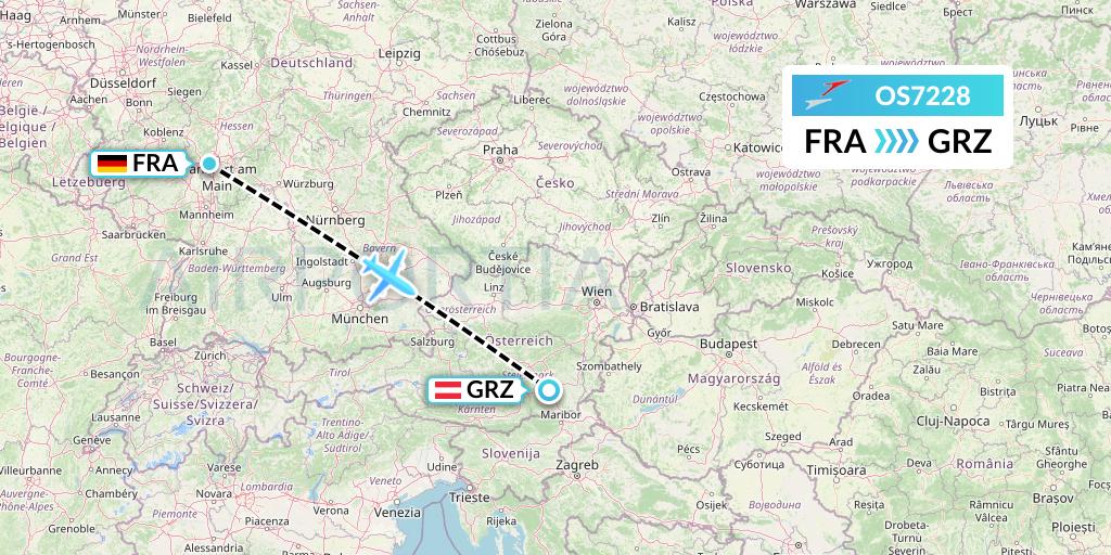 OS7228 Austrian Airlines Flight Map: Frankfurt to Graz