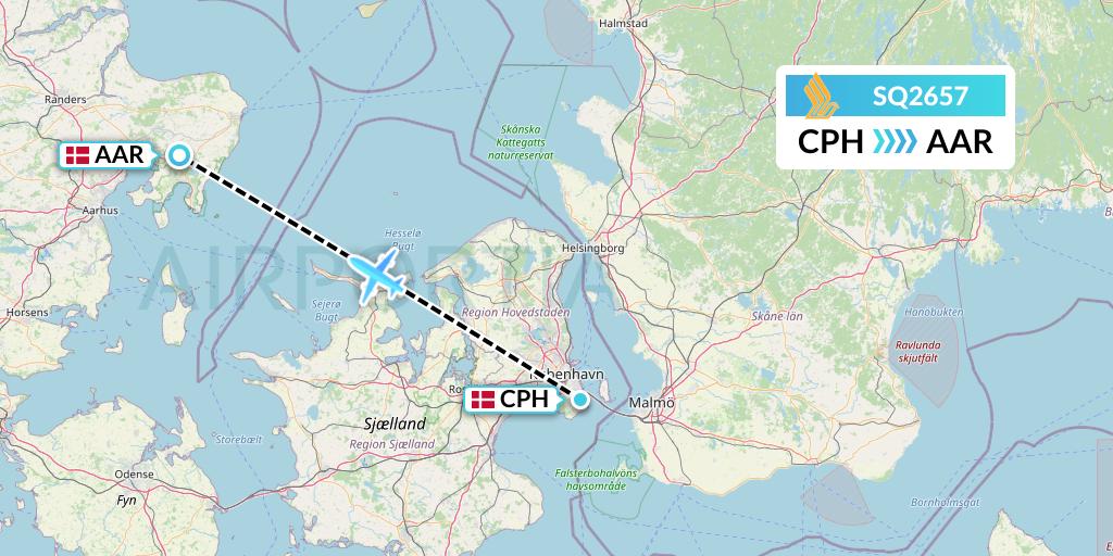 SQ2657 Singapore Airlines Flight Map: Copenhagen to Aarhus