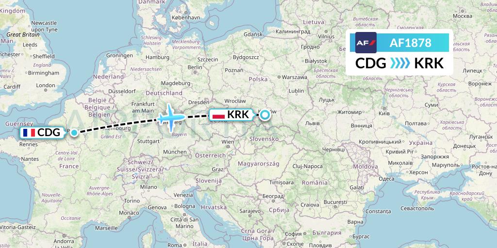 AF1878 Air France Flight Map: Paris to Krakow
