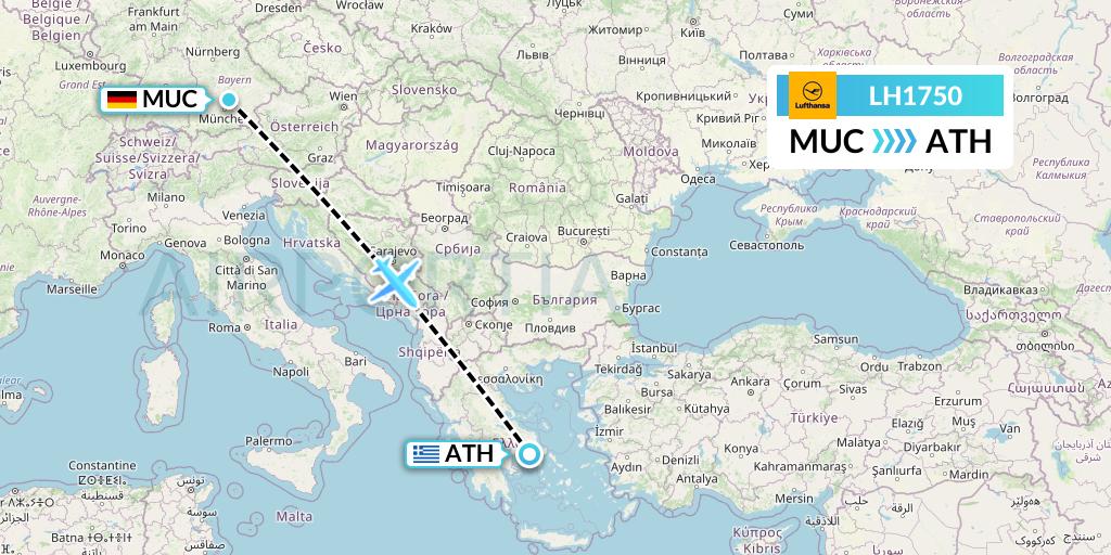 LH1750 Lufthansa Flight Map: Munich to Athens