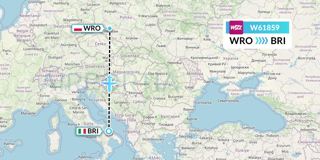 W61859 Wizz Air Flight Map: Wroclaw to Bari