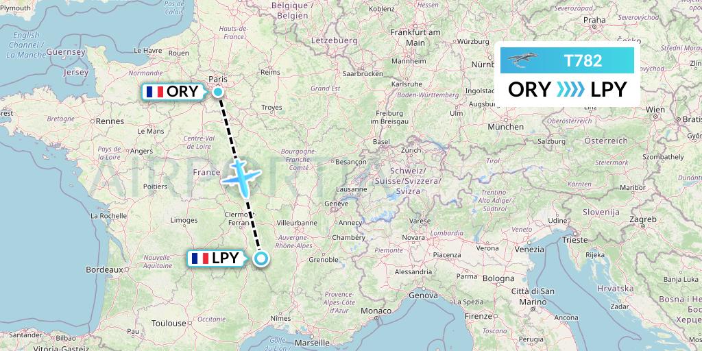 T782 Twin Jet Flight Map: Paris to Le Puy