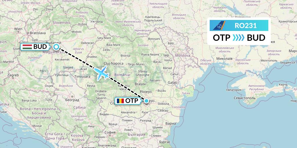 RO231 Tarom Flight Map: Bucharest to Budapest