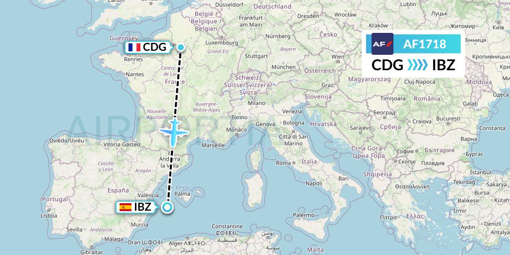 AF1718 Air France Flight Map: Paris to Ibiza